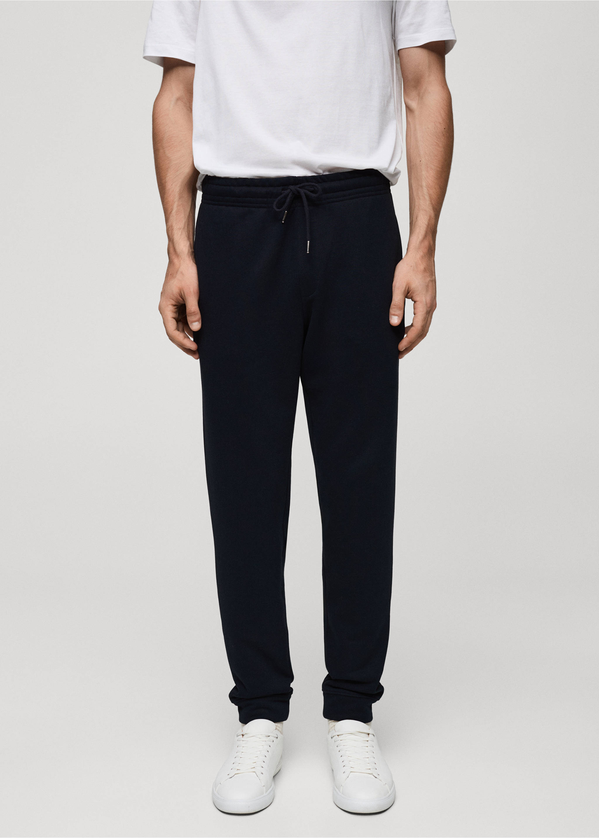 Fırçalı elastik belli jogger pantolon - Orta plan, Lacivert. Ref: 87070600-00.