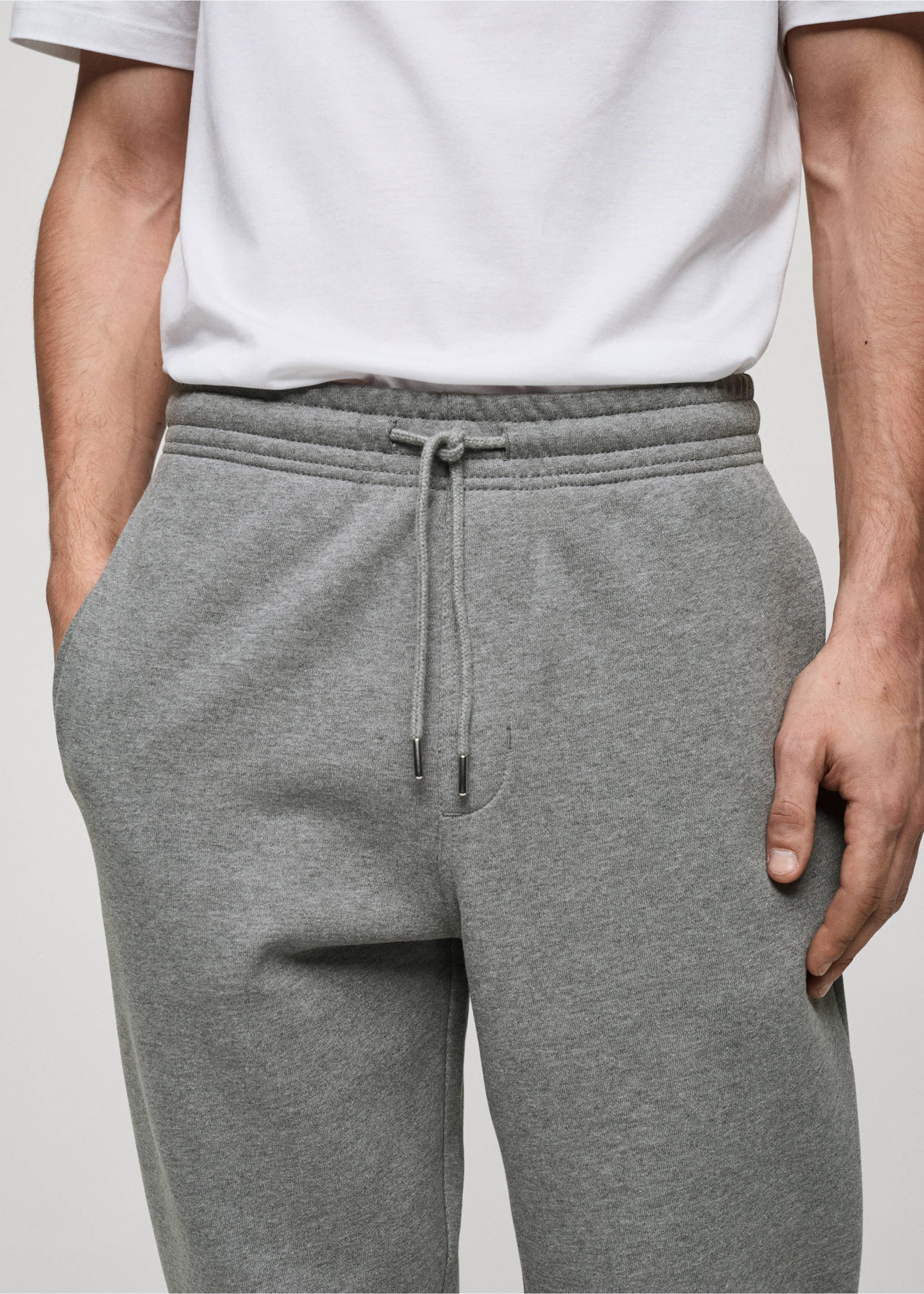 Brushed joggers with elastic waistband - Details of the article 1, Medium Heather Grey. Ref: 87070600-00.