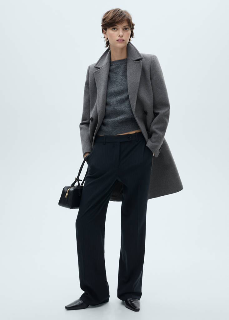 MANGO - Manteau midi laine double boutonnage gris - 4XL