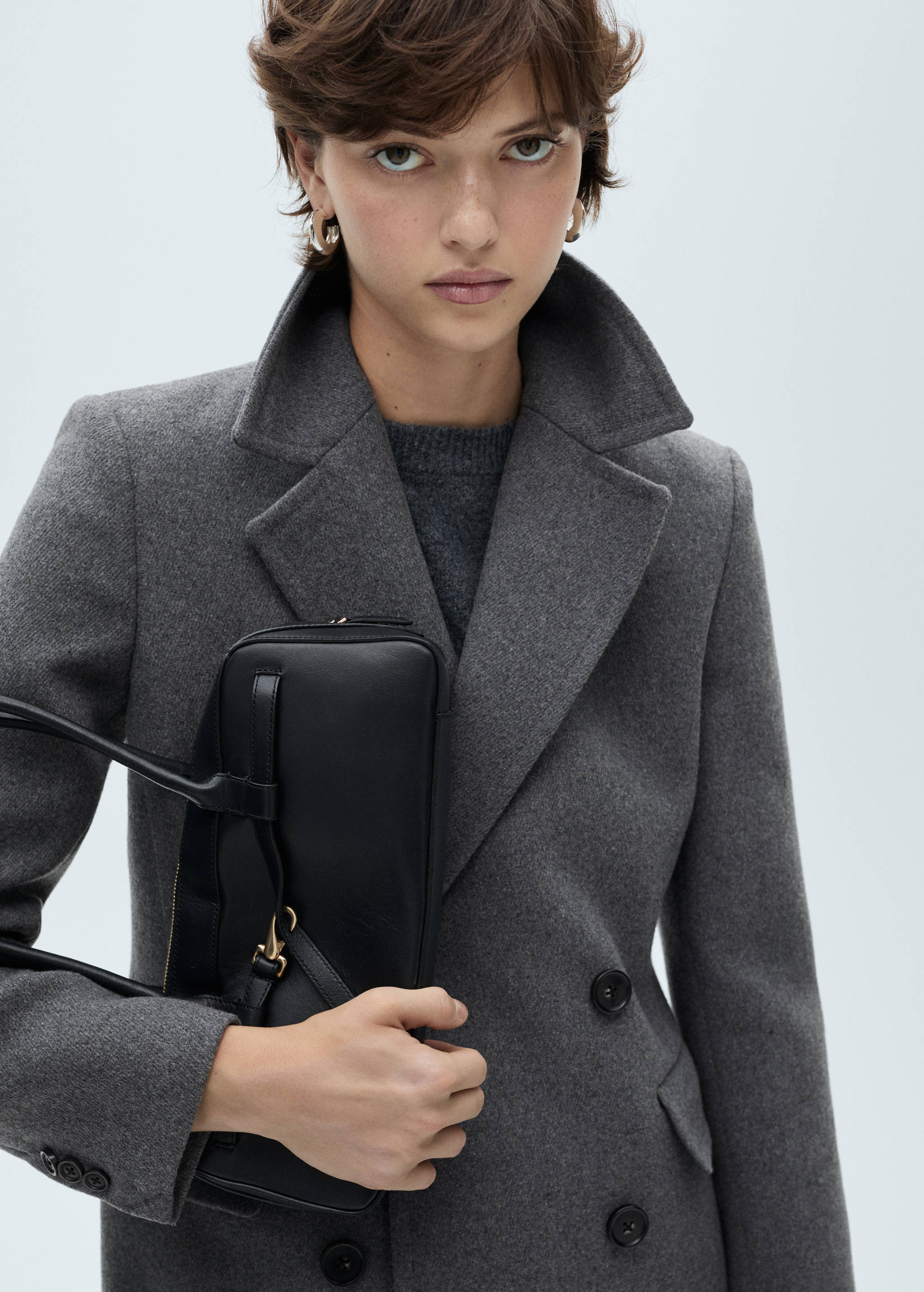 双排扣羊毛中长款大衣 - null