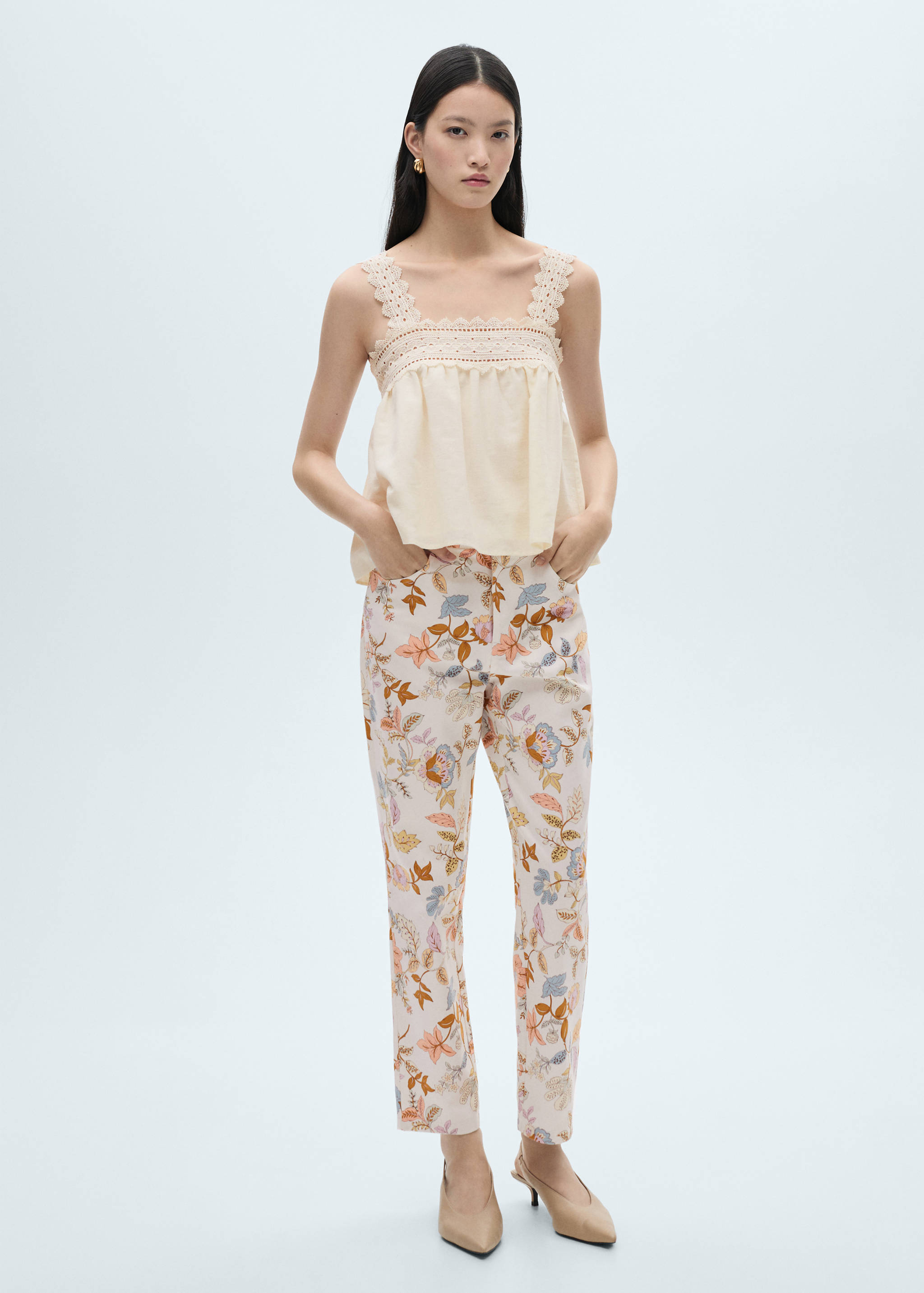 Linen blend top with openwork detail - General plane