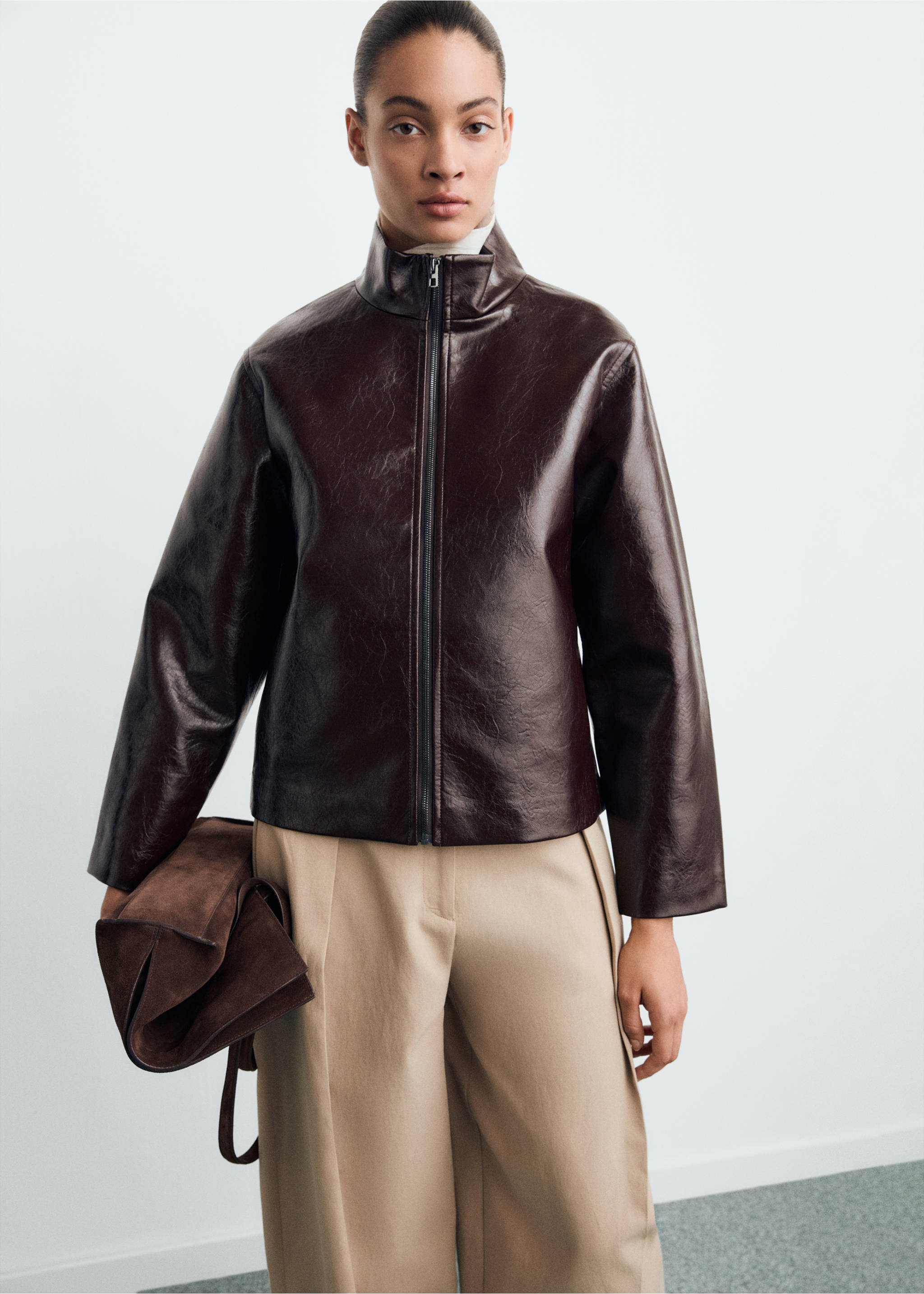 Perkins collar texture jacket - Medium plane, Brown. Ref: 87070640-00.