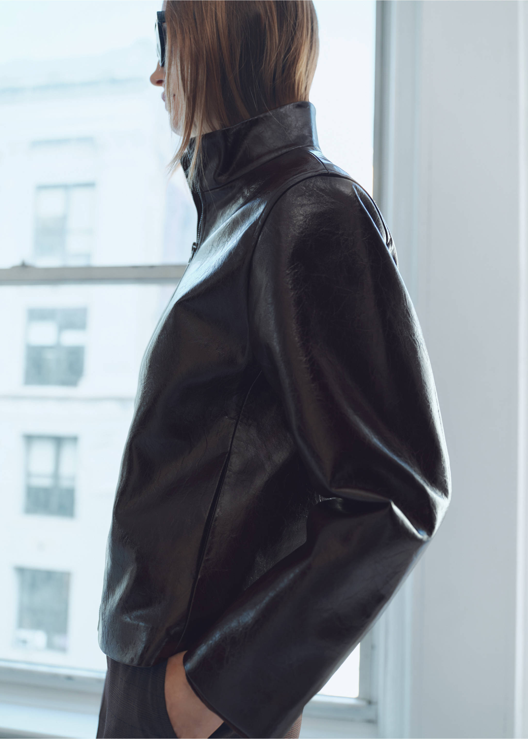 Perkins collar texture jacket - Details of the article 3, Brown. Ref: 87070640-00.