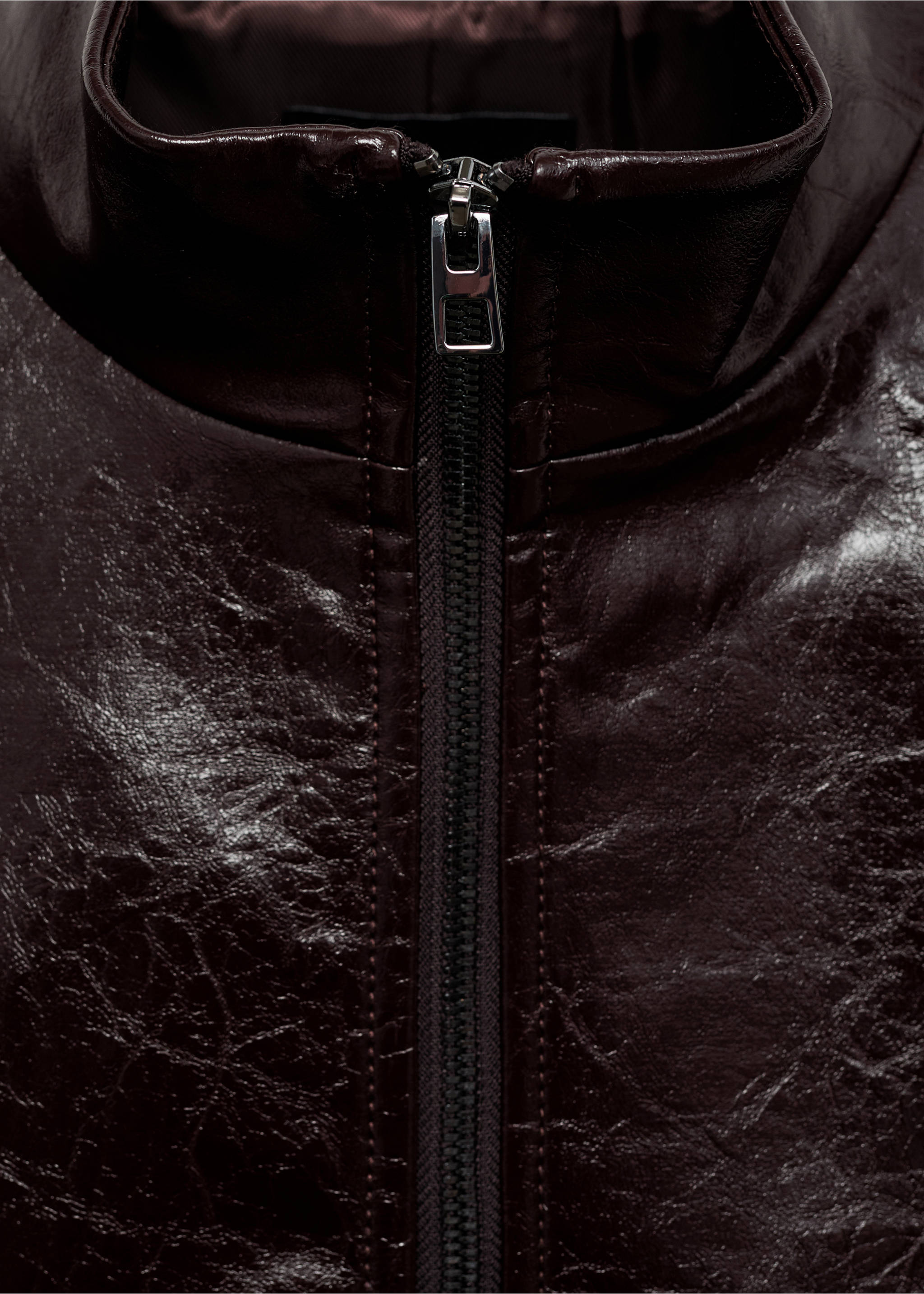 Perkins collar texture jacket - Details of the article 8, Brown. Ref: 87070640-00.
