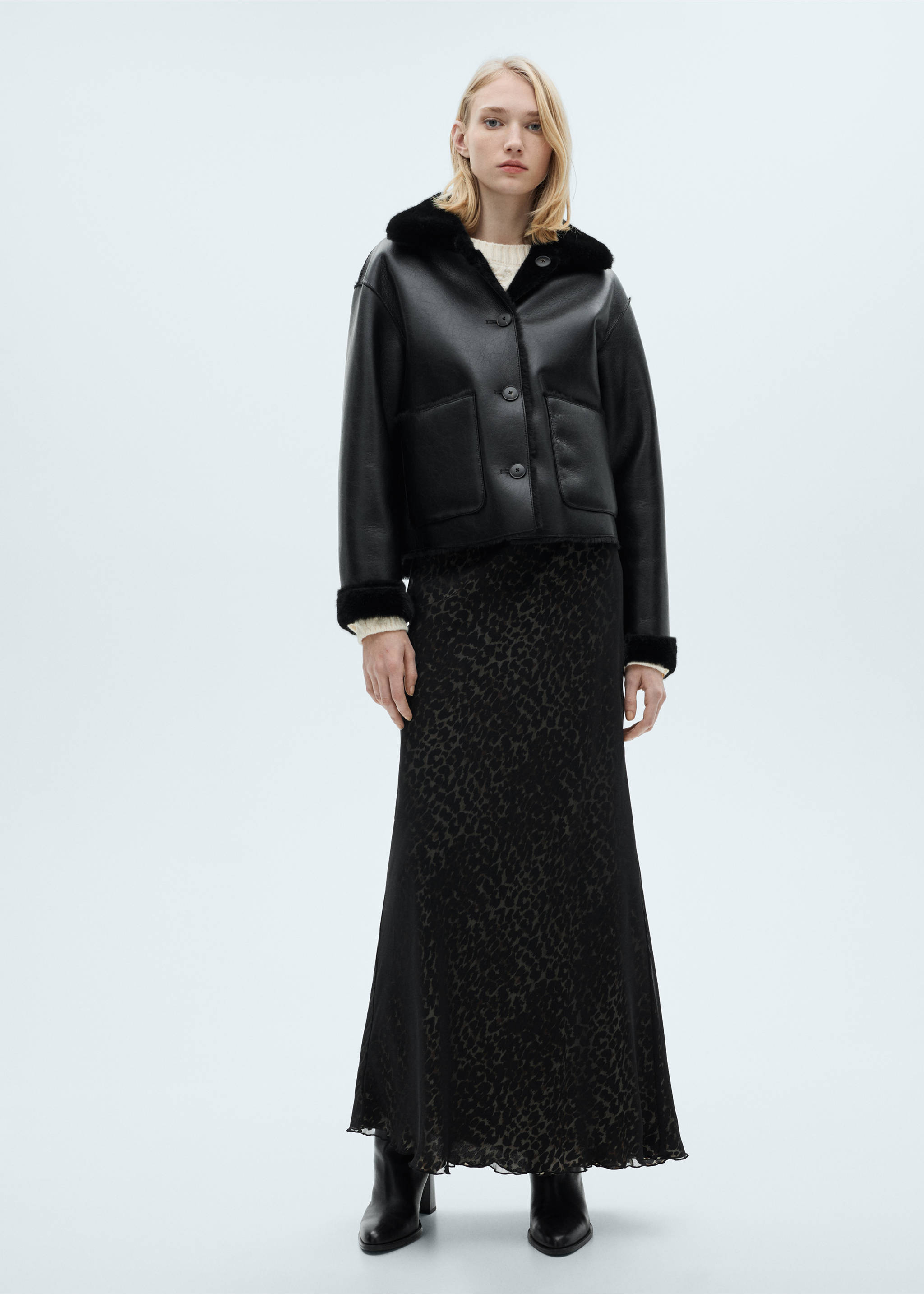 Veste double face simili-cuir poches - Plan général, Noir. Ref: 87070642-00.