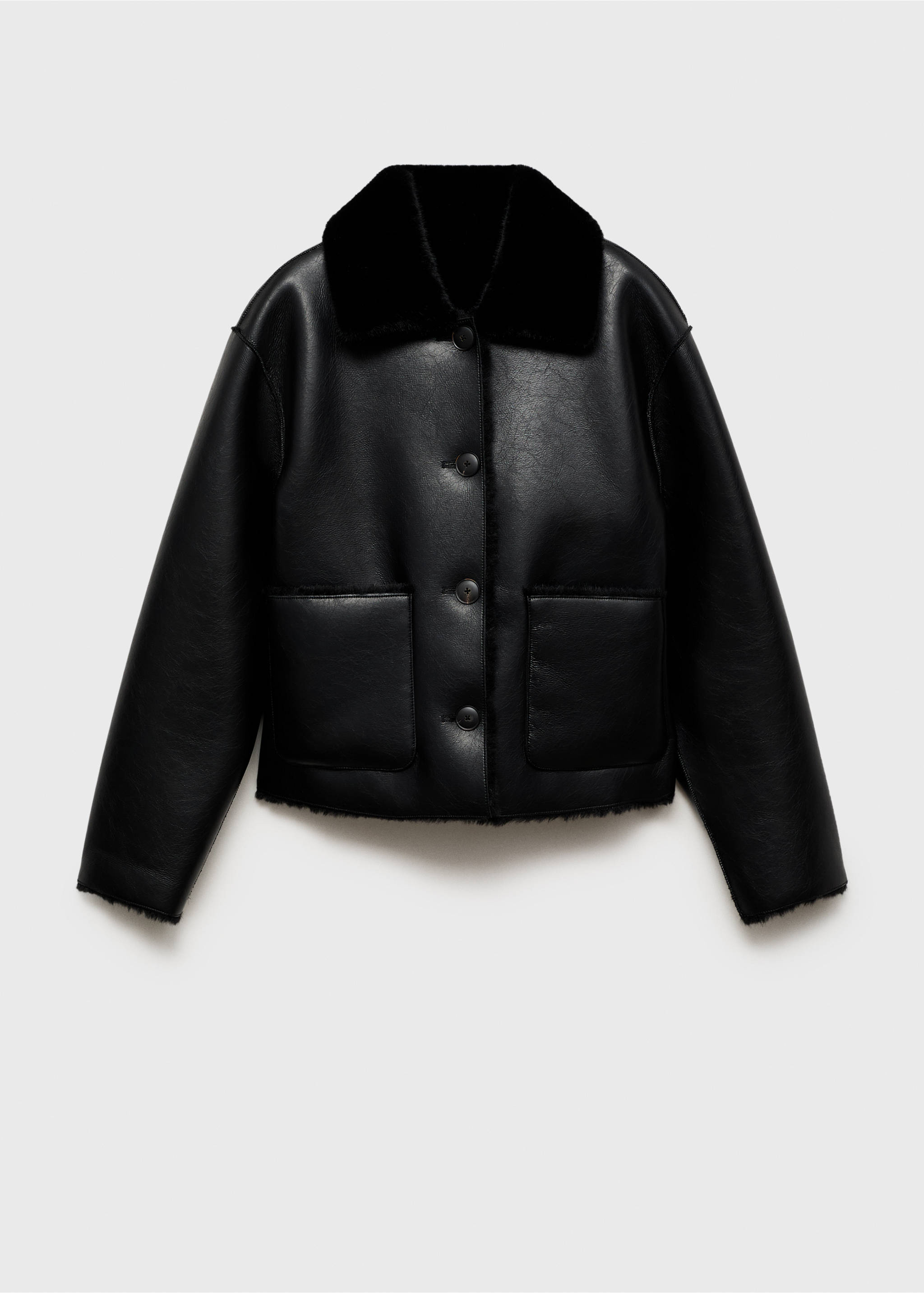 Double-sided faux-leather jacket with pockets - Article without model, Black. Ref: 87070642-00.