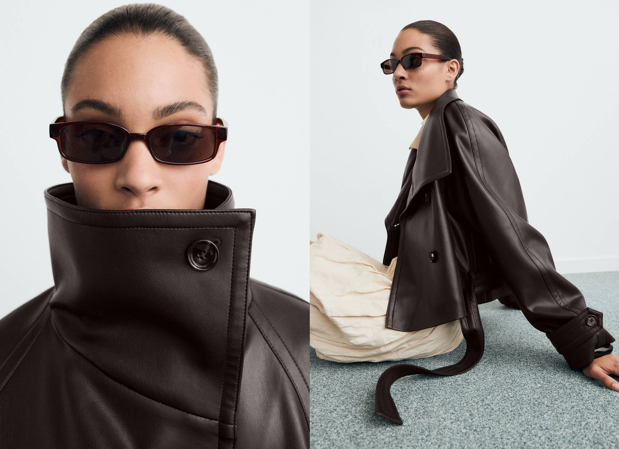 Faux-leather jacket with maxi lapels - Panoramic plane