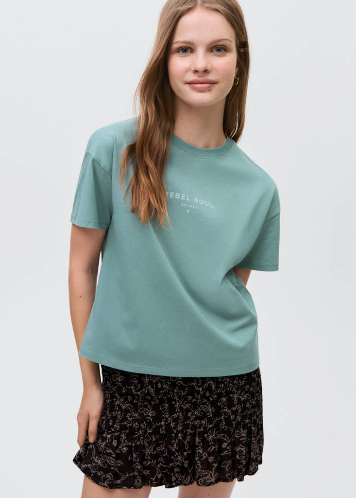 Gathered skirt with ruffle — Black