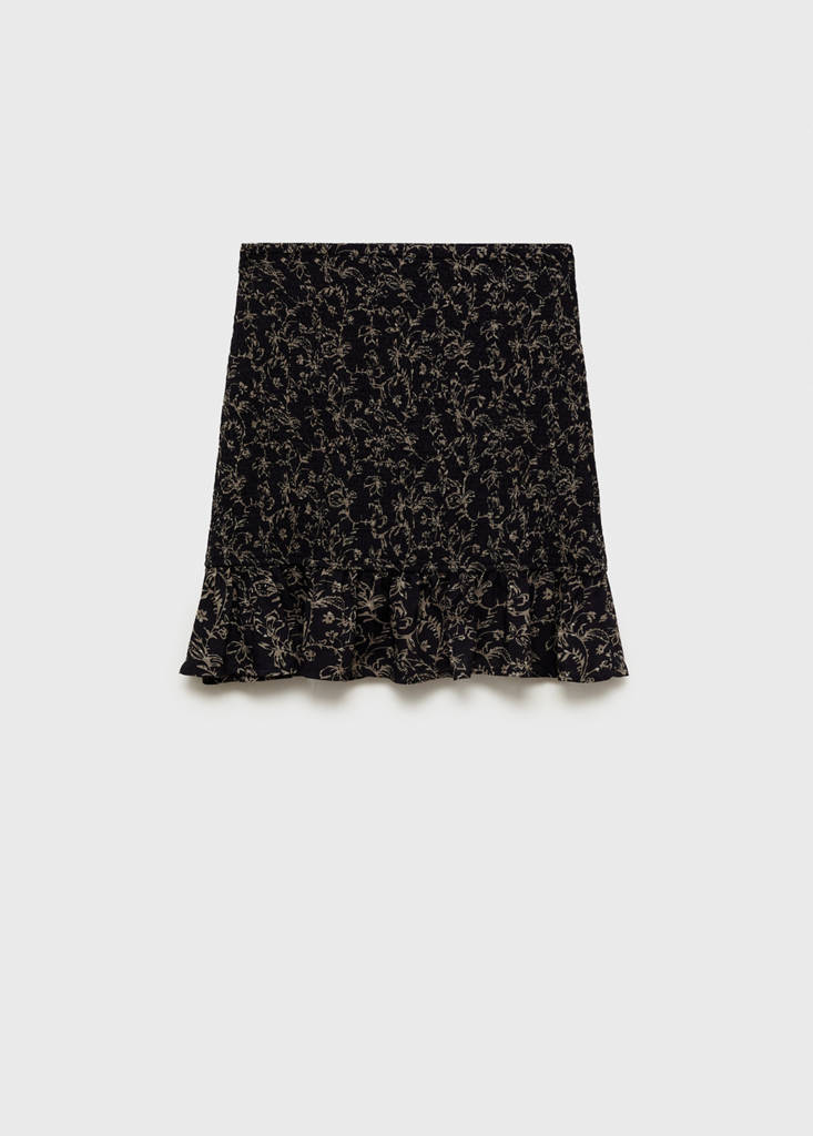 Gathered skirt with ruffle — Black