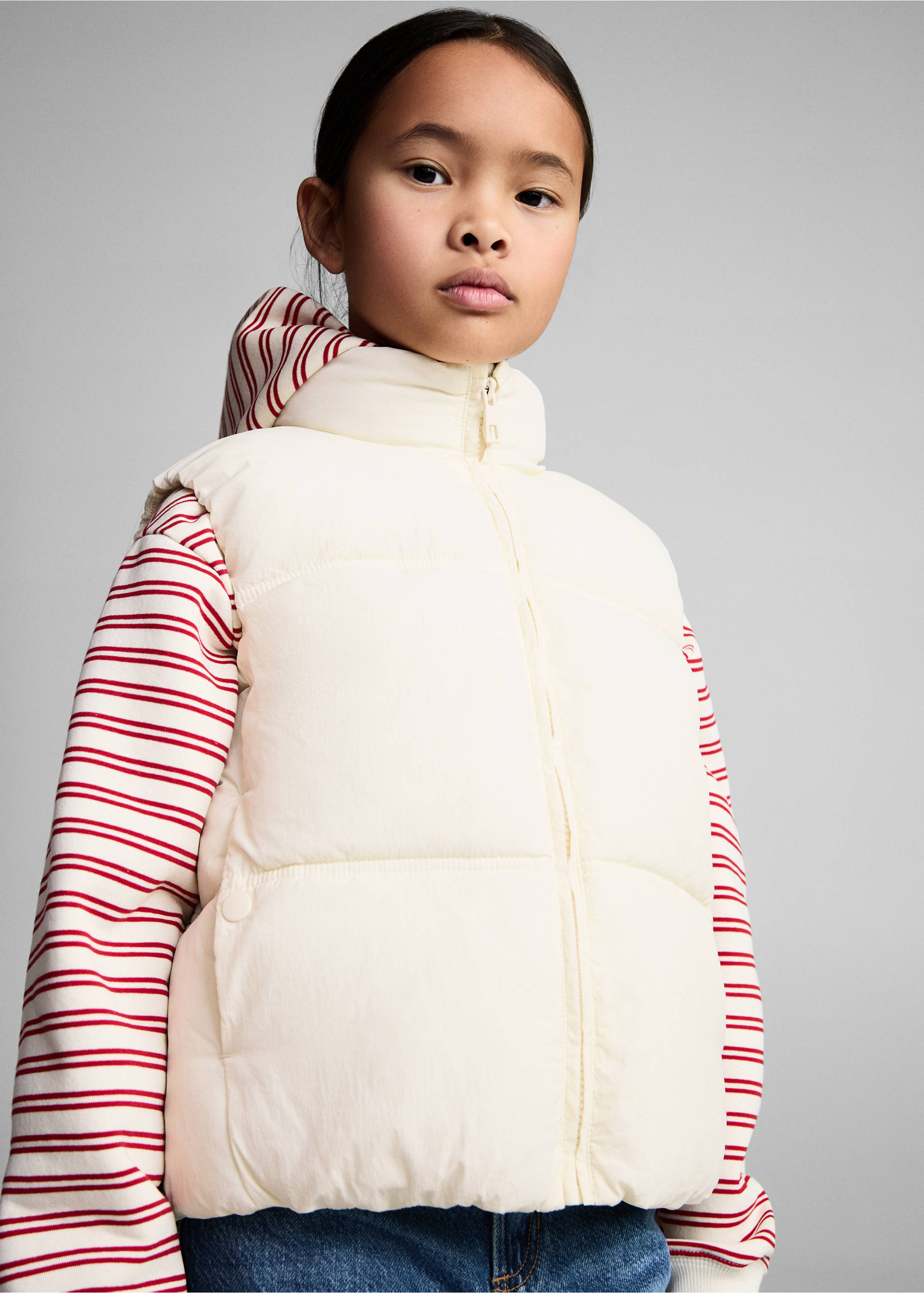 Quilted zipper vest - Medium plane, Ecru. Ref: 87072535-00.