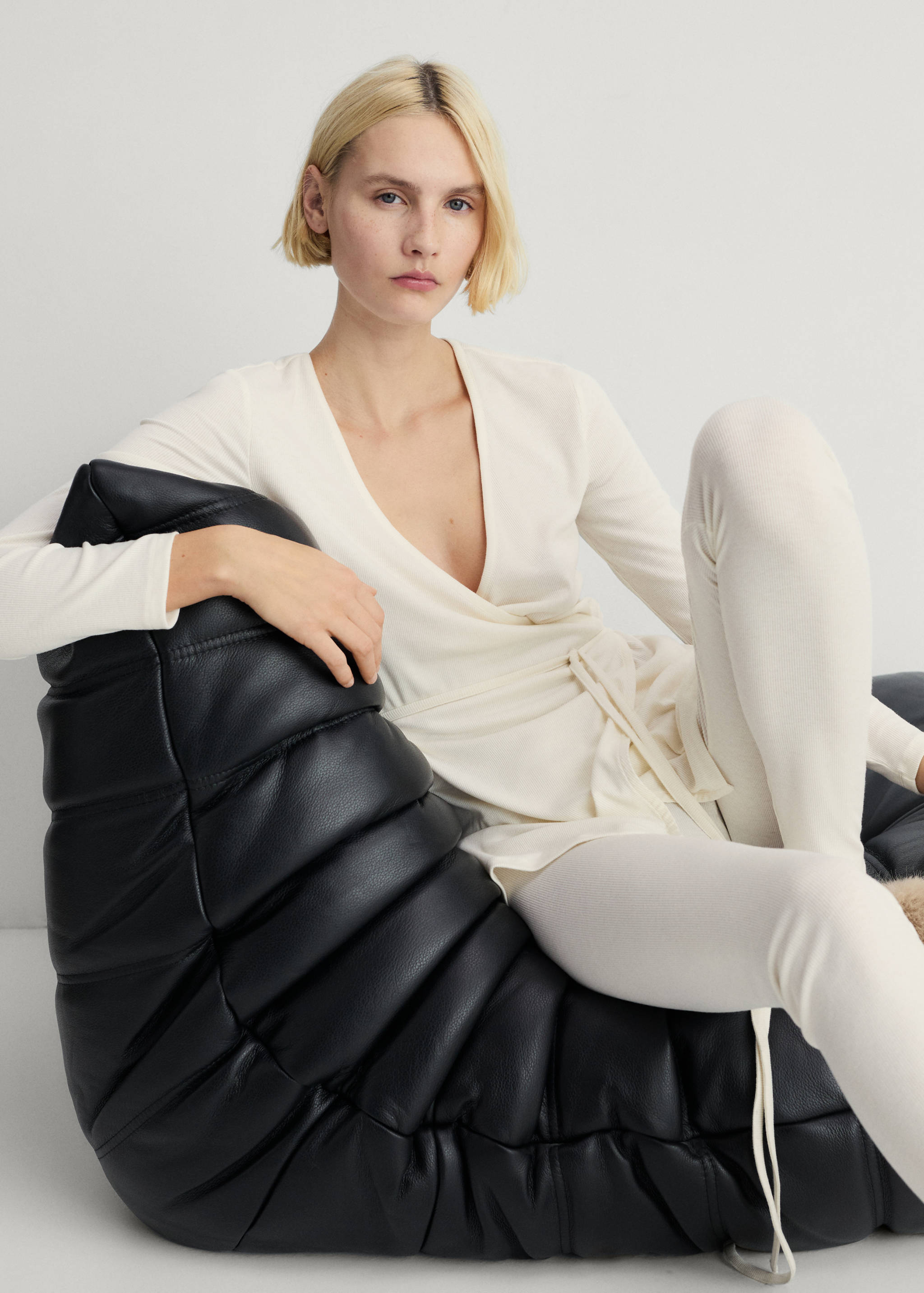 Rib-knit cardigan with tie - Details of the article 2