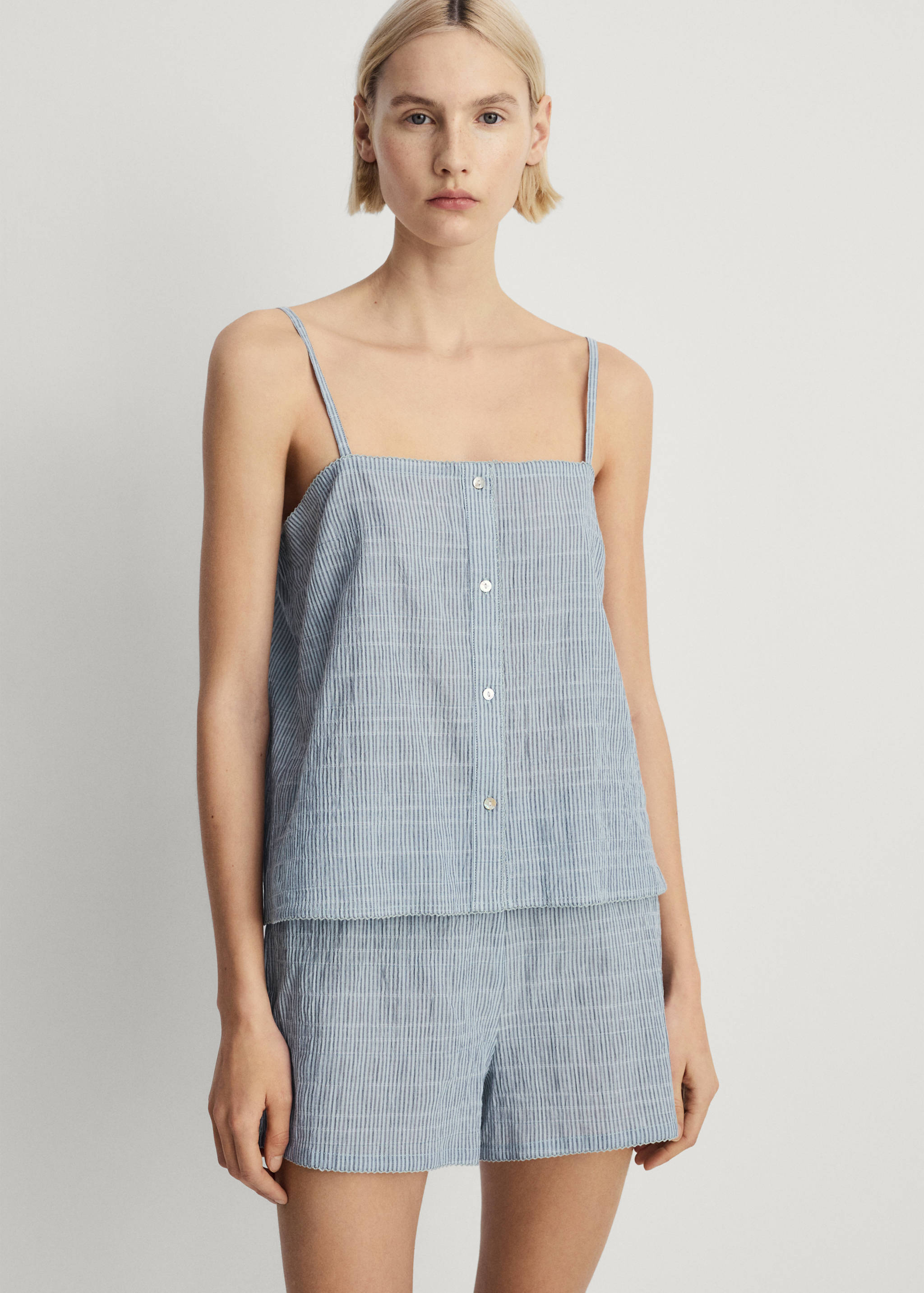 Two-piece cotton woven stripe seersucker pajamas - Medium plane