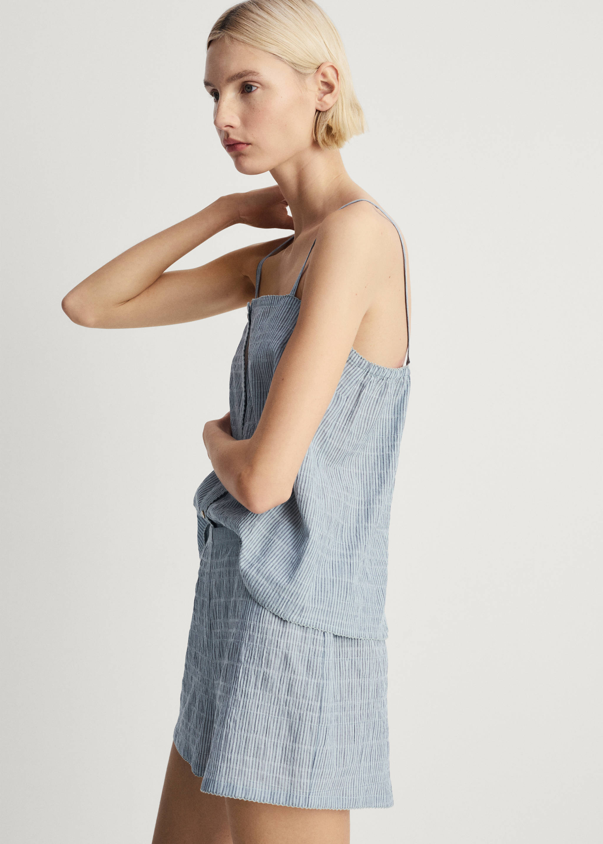 Two-piece cotton woven stripe seersucker pajamas - Details of the article 6