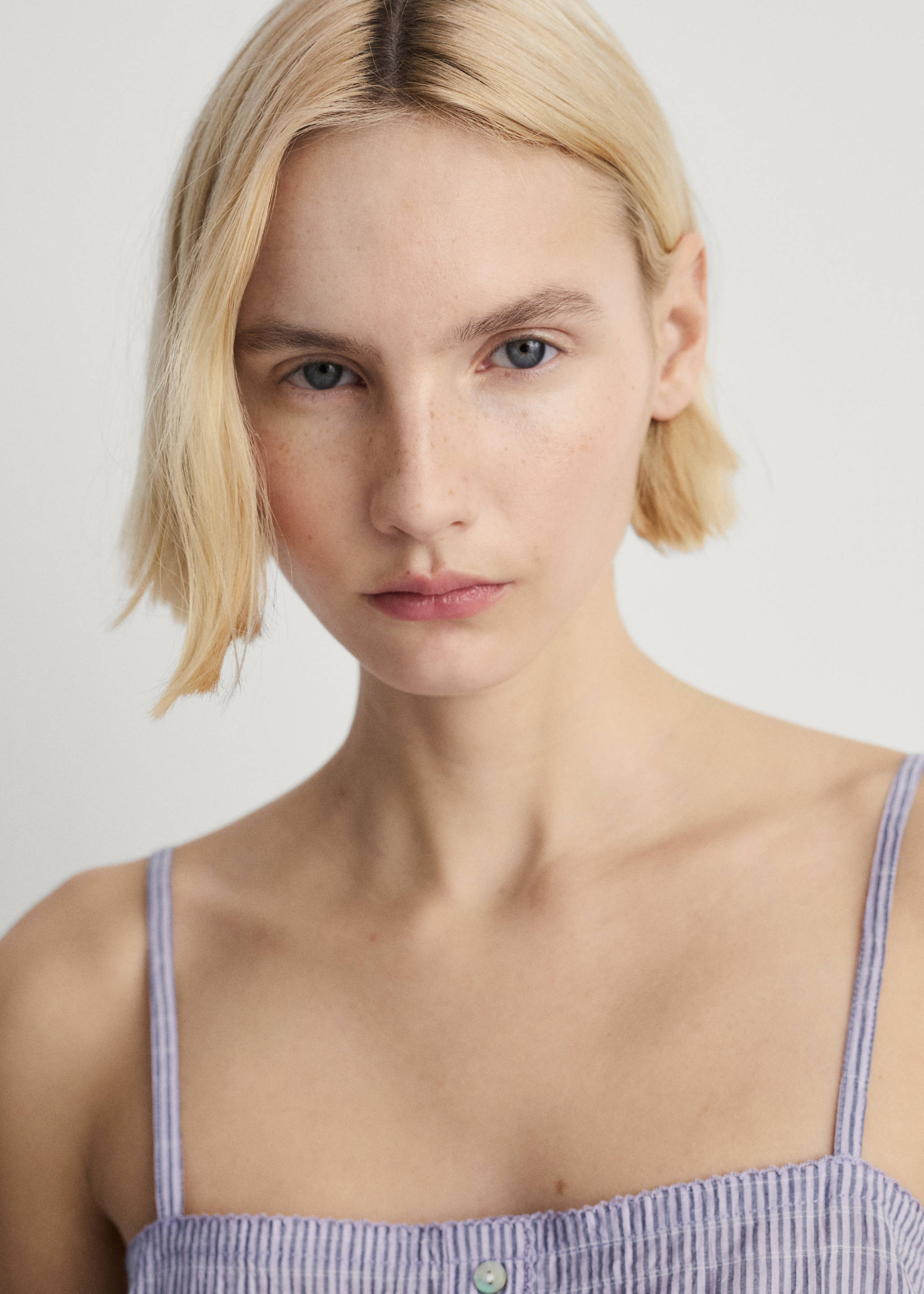 Two-piece cotton woven stripe seersucker pajamas - Details of the article 1