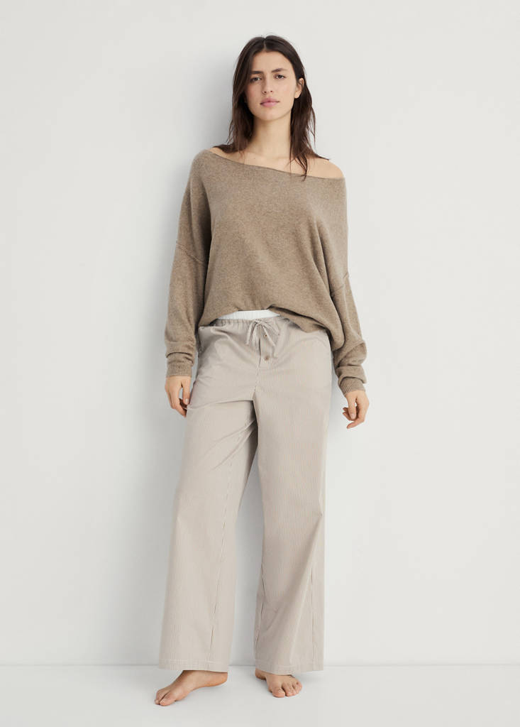 Striped pyjama trousers with elastic detail — Medium Brown