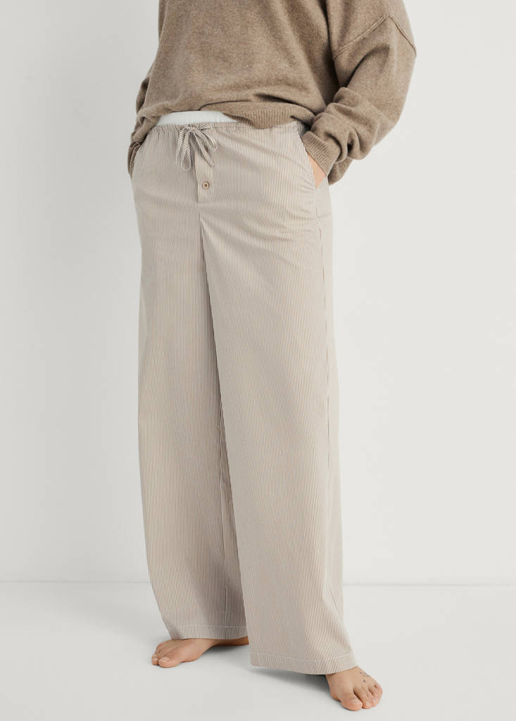 Striped pyjama trousers with elastic detail — Medium Brown