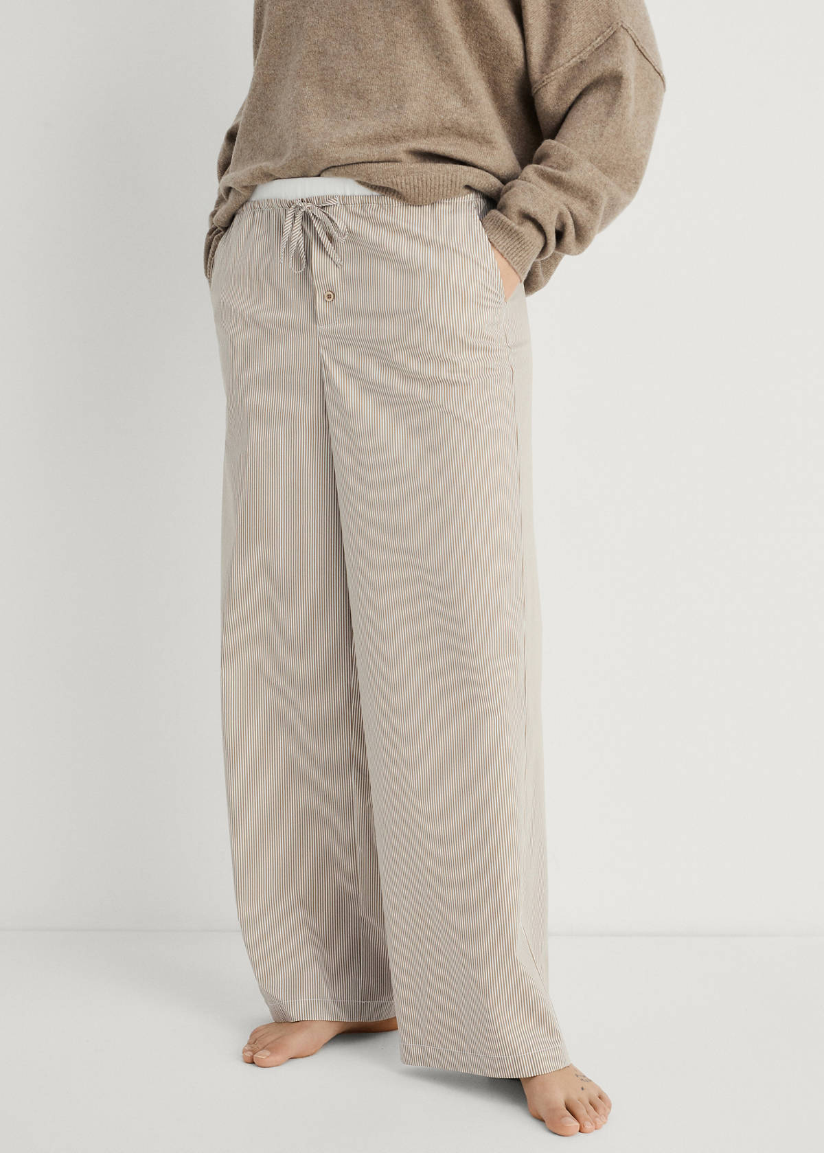 Striped pyjama trousers with elastic detail — Medium Brown
