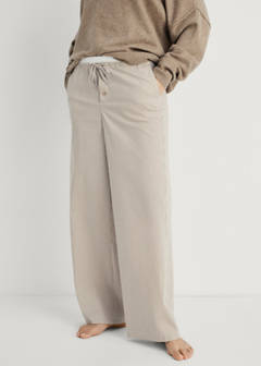 Striped pyjama trousers with elastic detail — Medium Brown 1