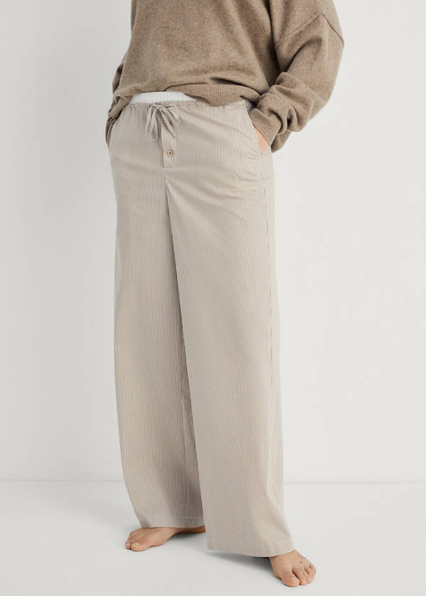 Striped pyjama trousers with elastic detail — Medium Brown
