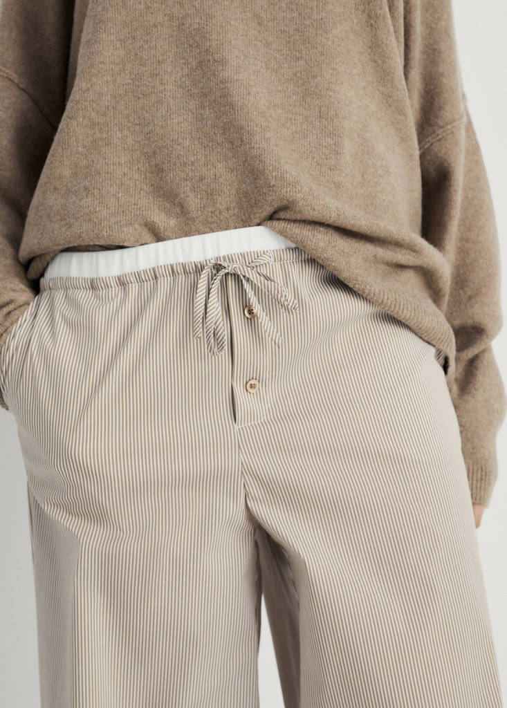 Striped pyjama trousers with elastic detail — Medium Brown