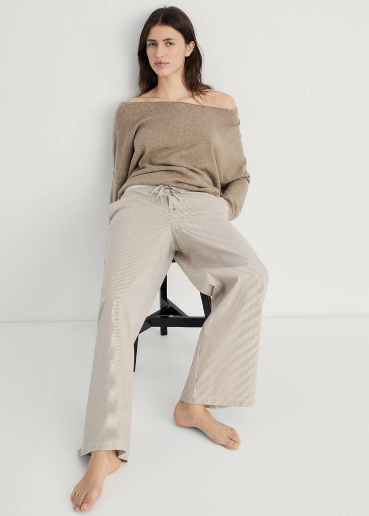 Striped pyjama trousers with elastic detail — Medium Brown
