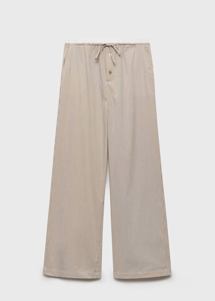 Striped pyjama trousers with elastic detail — Medium Brown
