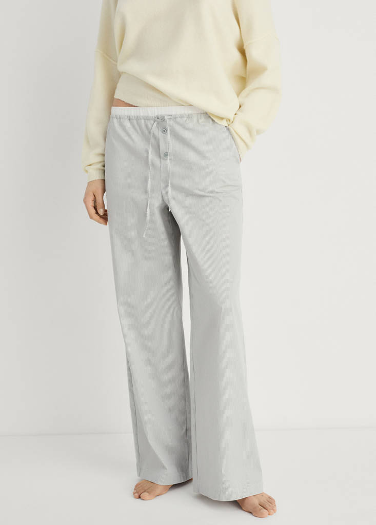Striped pyjama trousers with elastic detail — Aqua Green