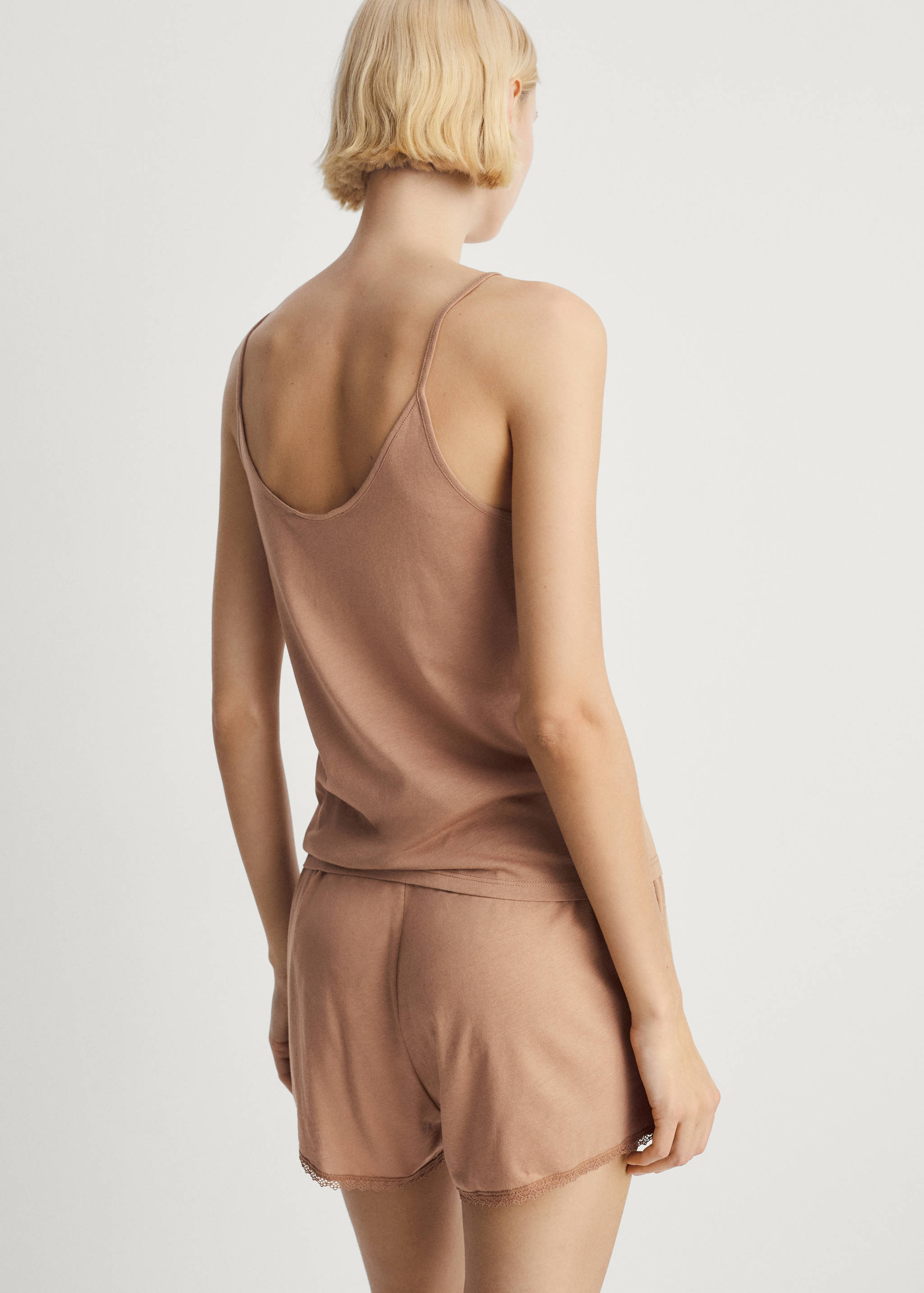 Cotton pyjama shorts with lace contrast - Reverse of the article