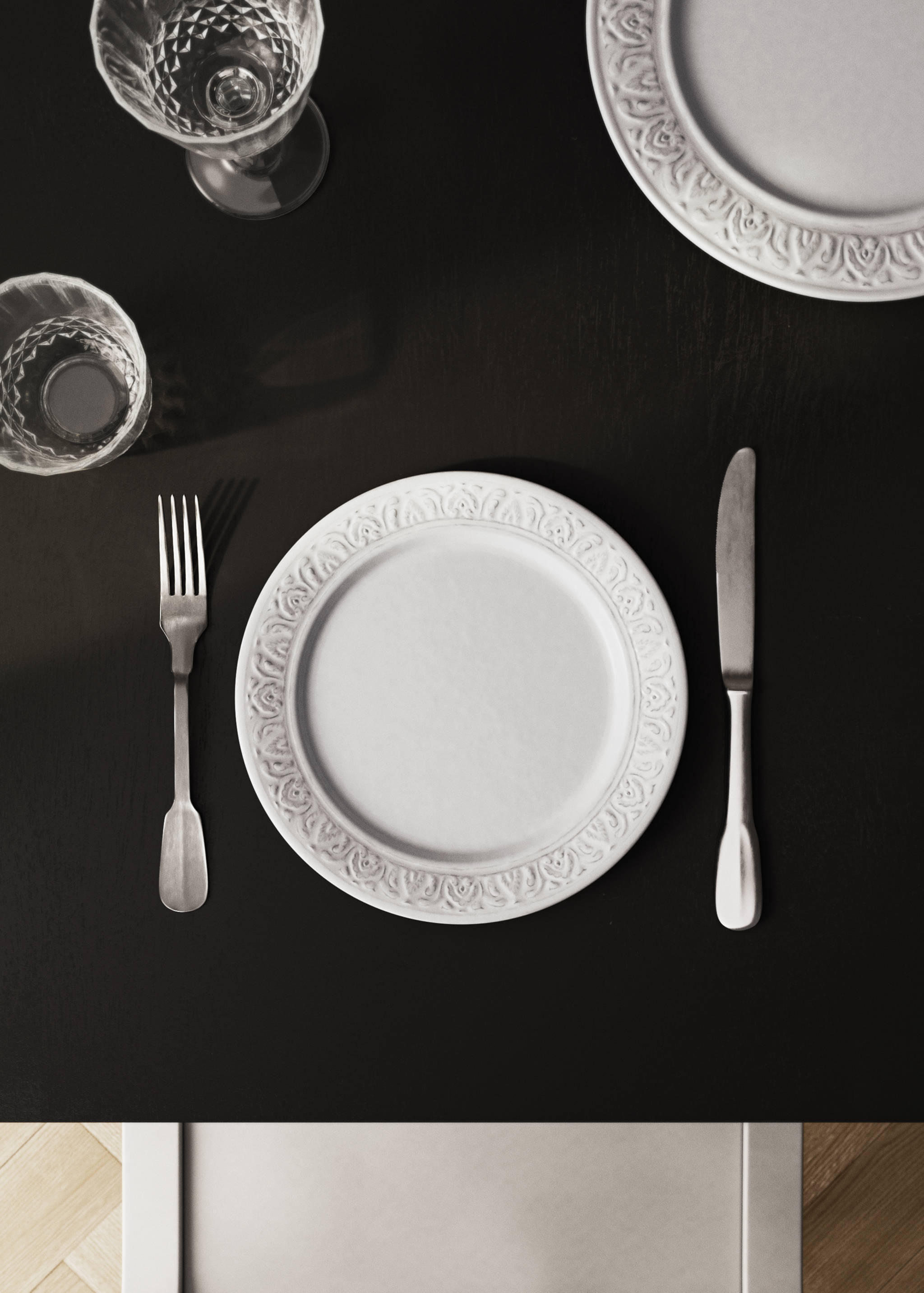 Stoneware decorative border dessert plate - General plane