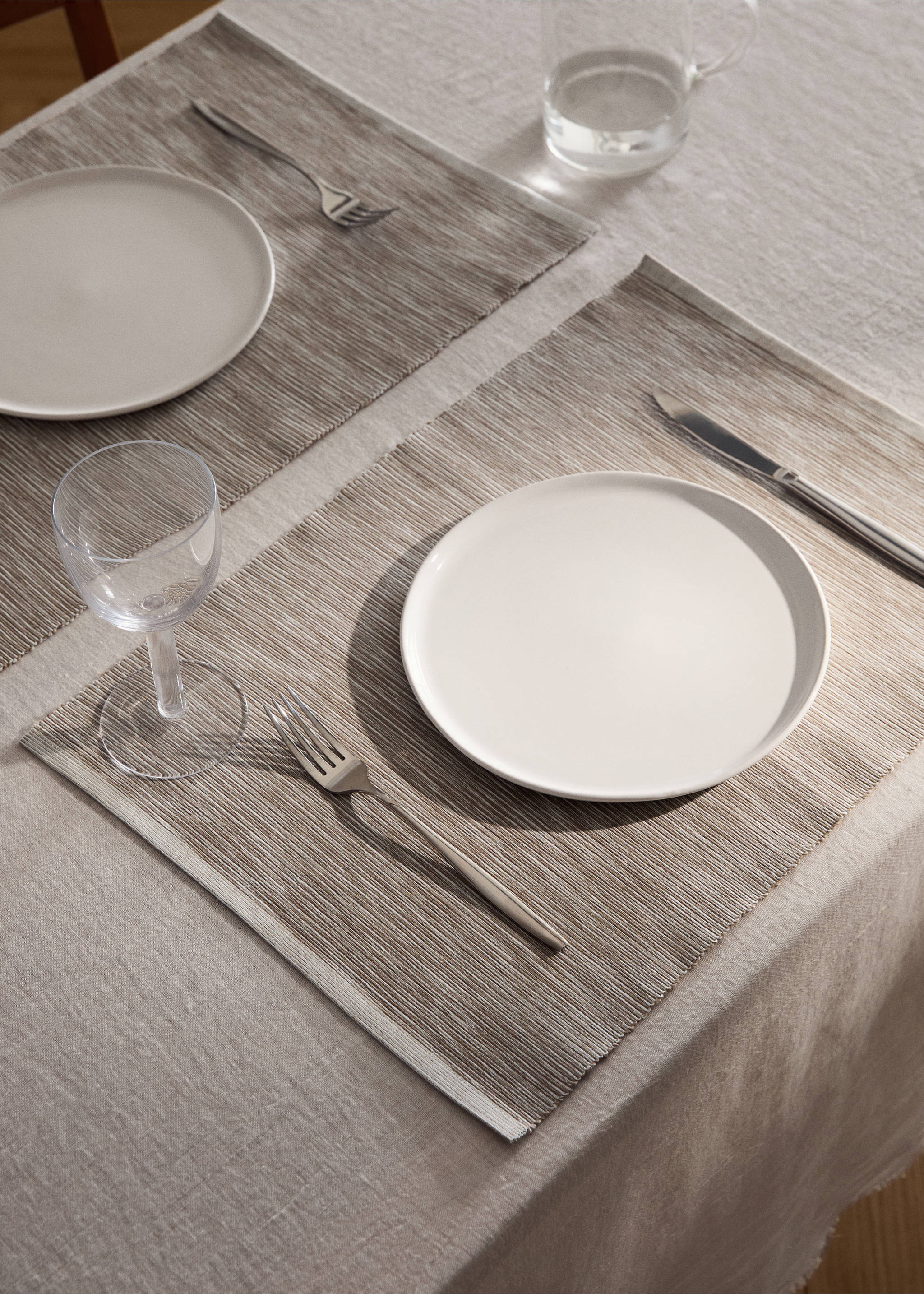 Cotton yarn-dyed melange placemat - General plane, Sand. Ref: 87072978-00.