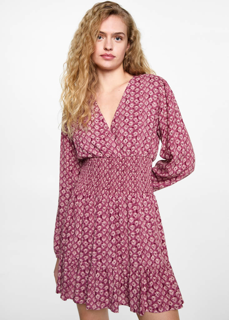 Printed short dress — Maroon