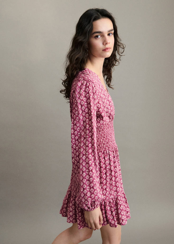 Printed short dress — Maroon