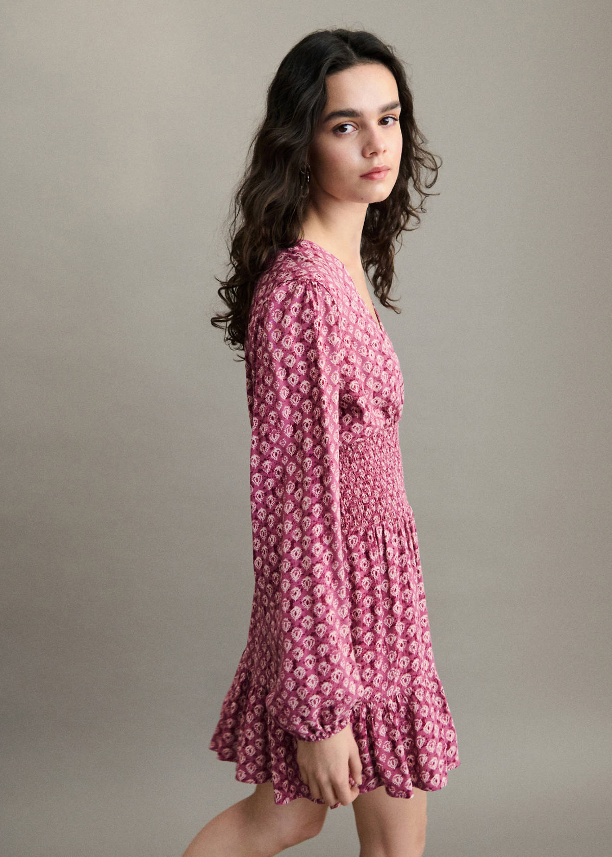 Printed short dress — Maroon