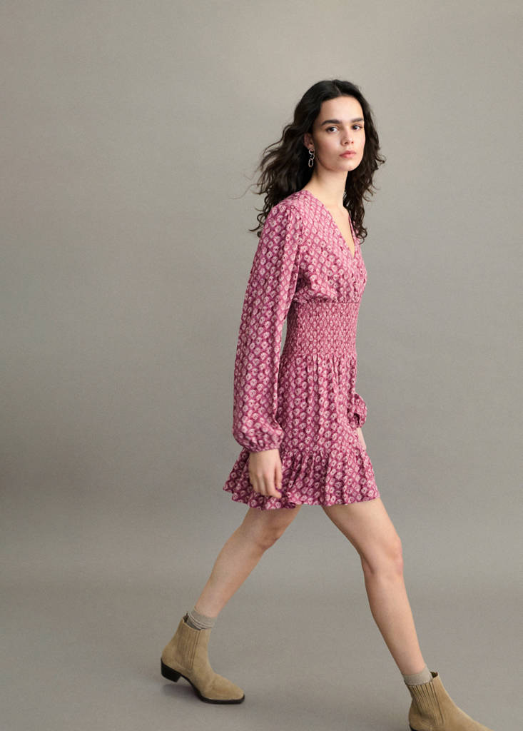 Printed short dress — Maroon