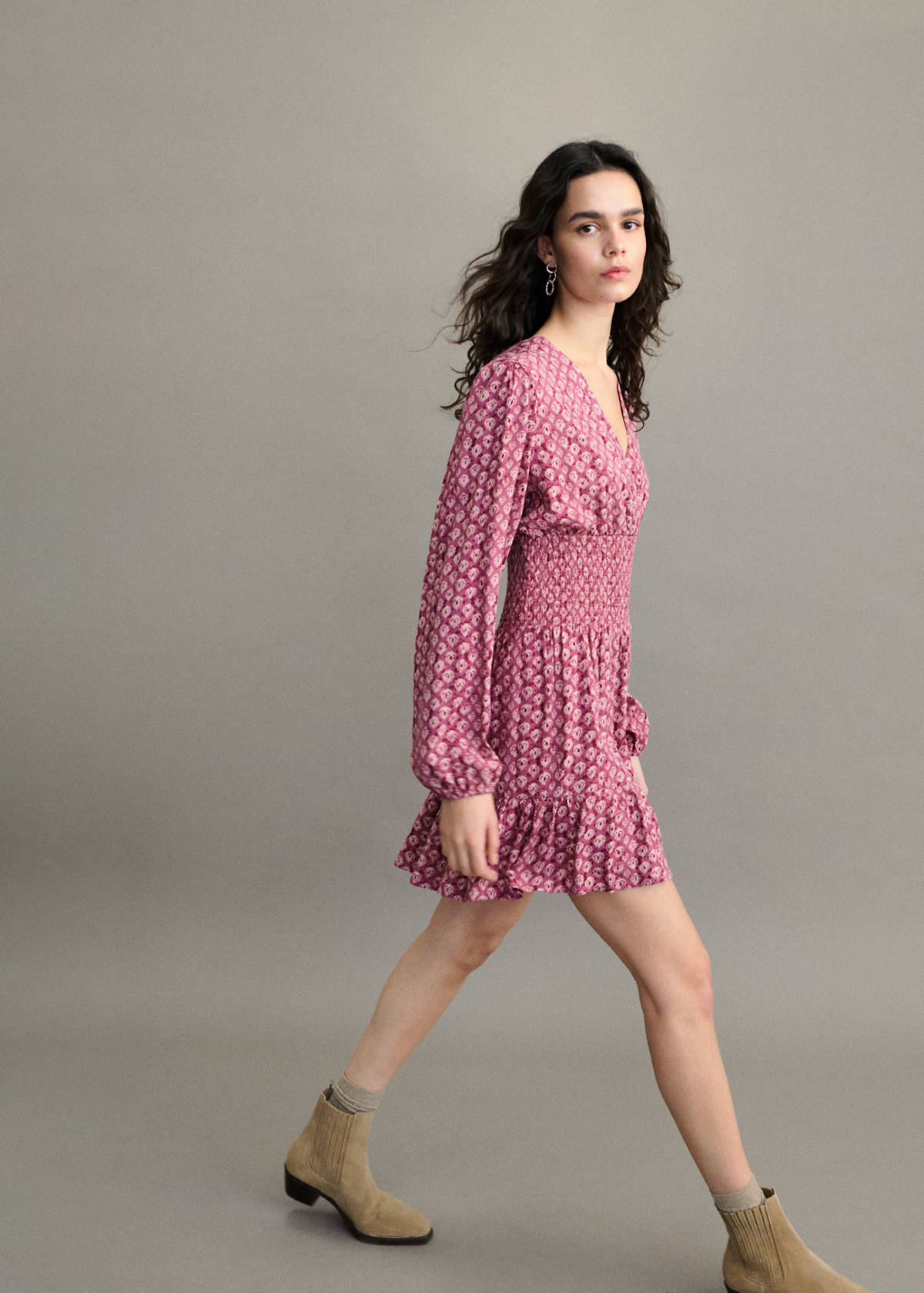 Printed short dress — Maroon