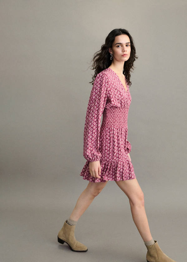 Printed short dress — Maroon