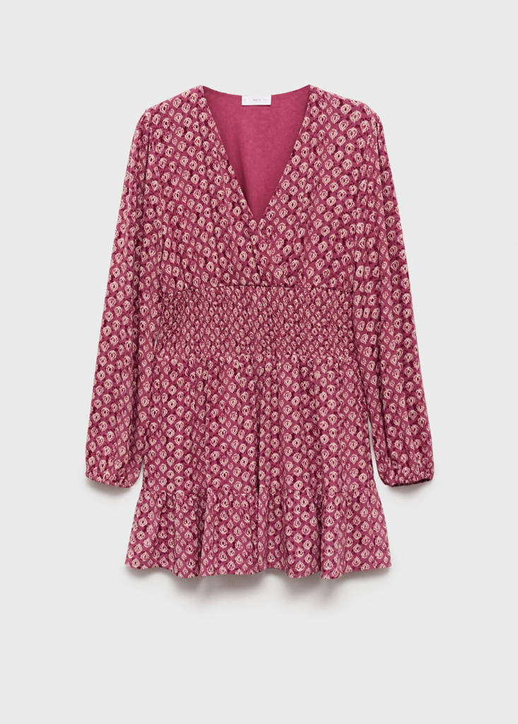 Printed short dress — Maroon
