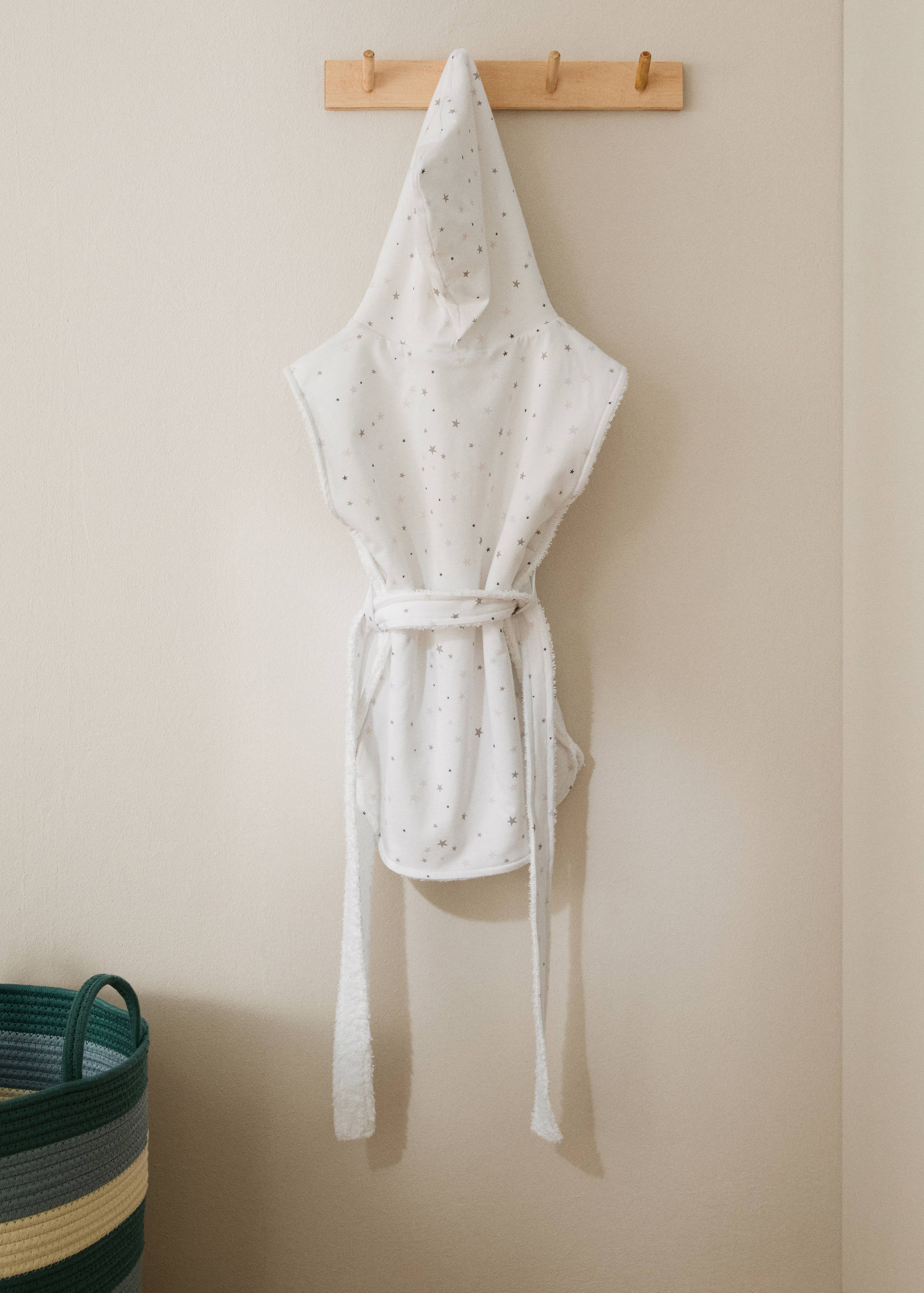 Children’s cotton bathrobe with star print - General plane
