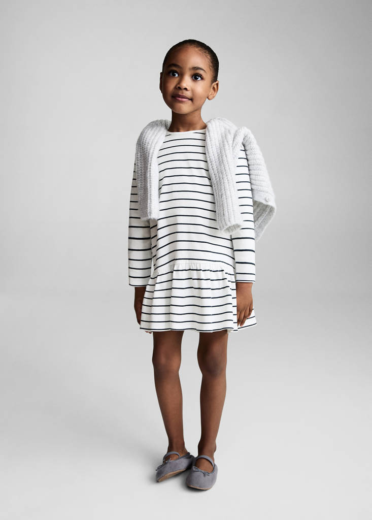 MANGO KIDS - Robe coton à rayures blanc cassé - 9-12 mois - Bébé fille