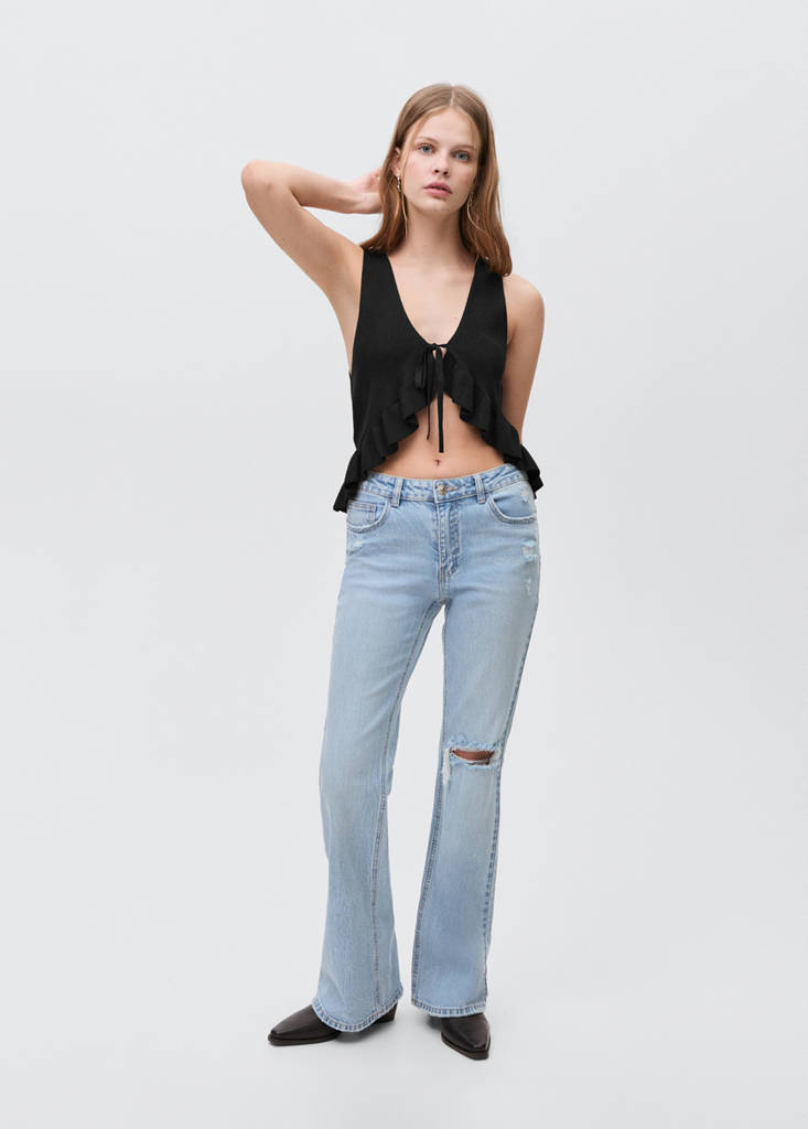 Flared jeans with decorative rips — Light Blue