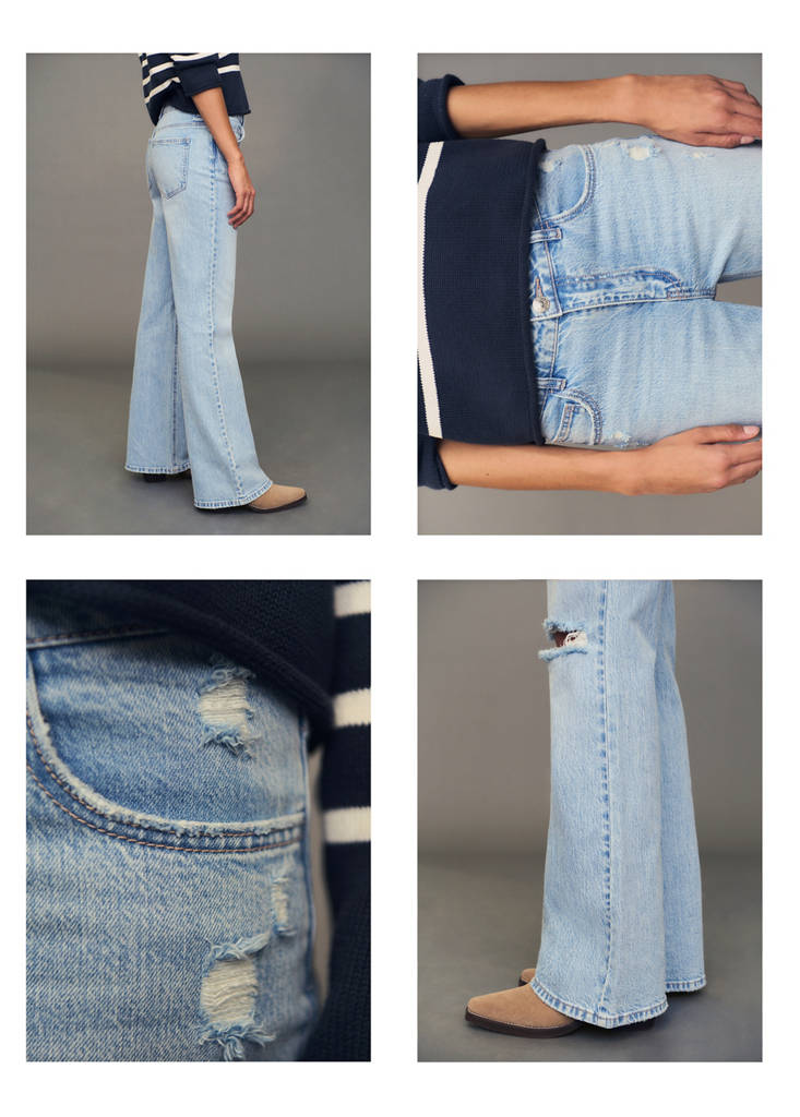 Flared jeans with decorative rips — Light Blue