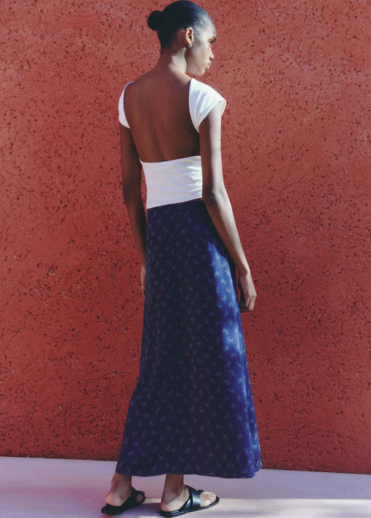 Printed long skirt — Dark Navy
