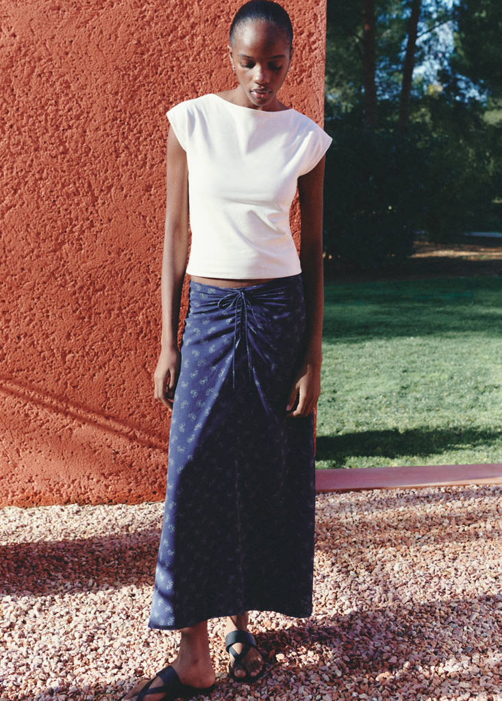 Printed long skirt — Dark Navy