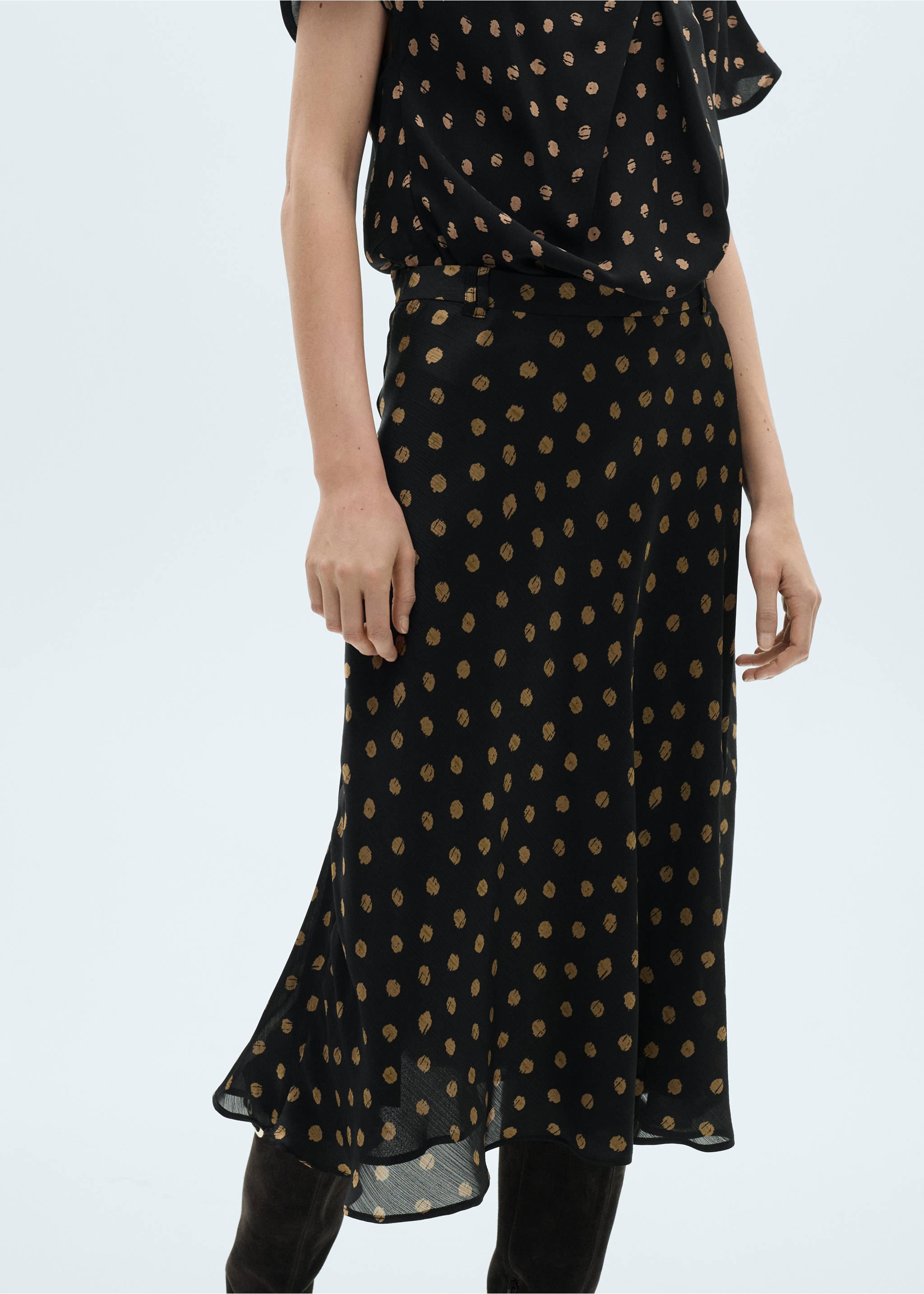 Polka-dot midi skirt - Medium plane, Black. Ref: 87074069-00.