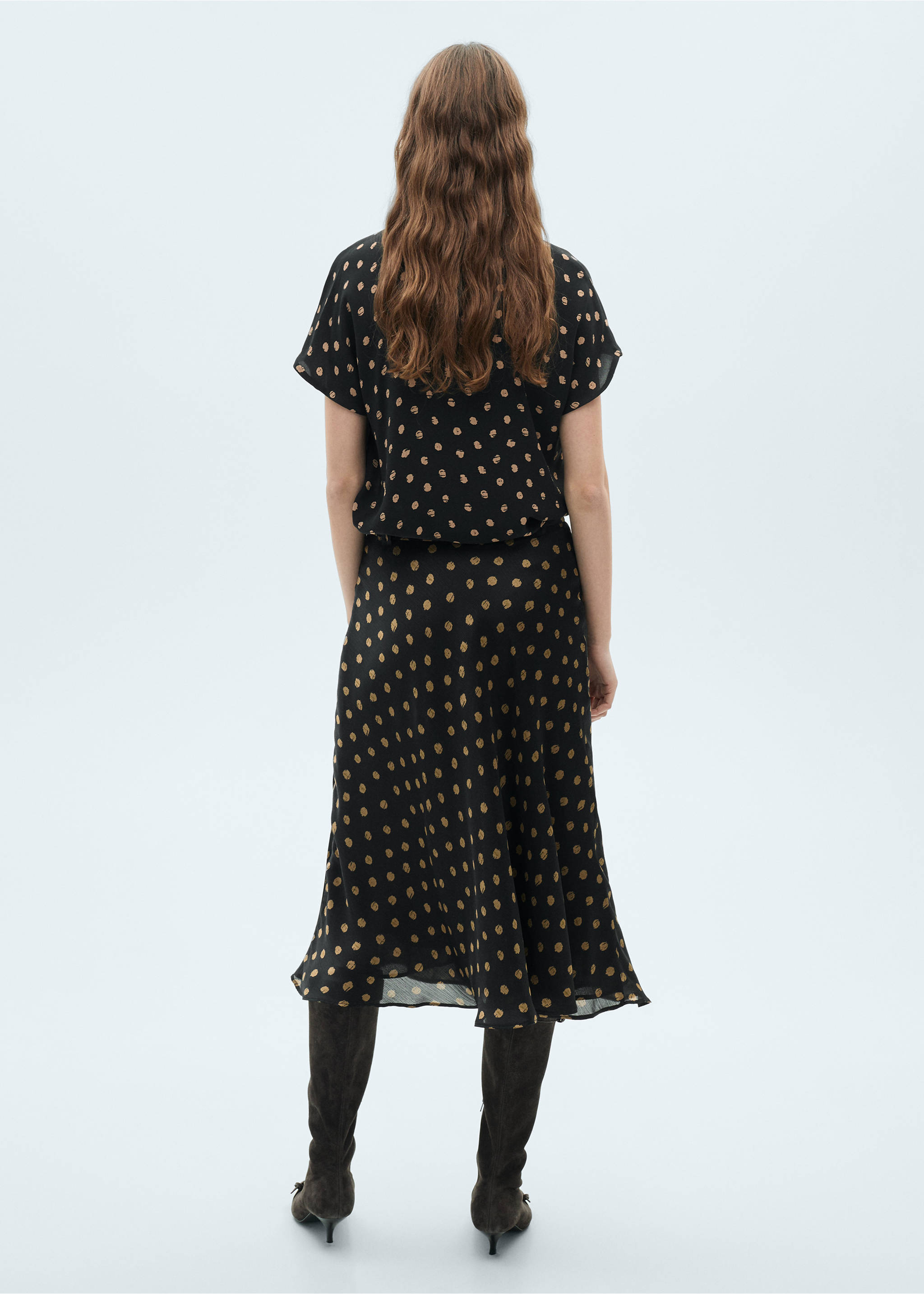 Polka-dot midi skirt - Reverse of the article, Black. Ref: 87074069-00.