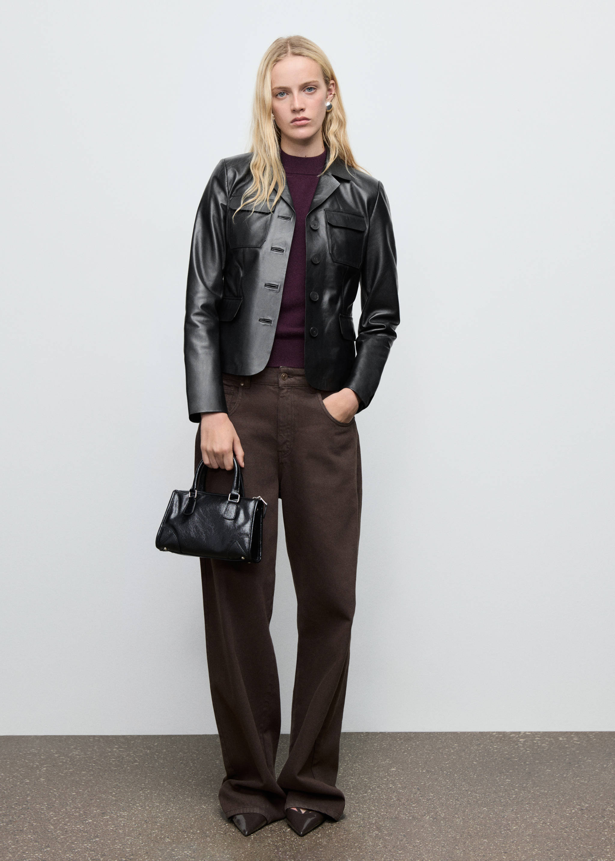 Leather jacket with flap pockets - General plane