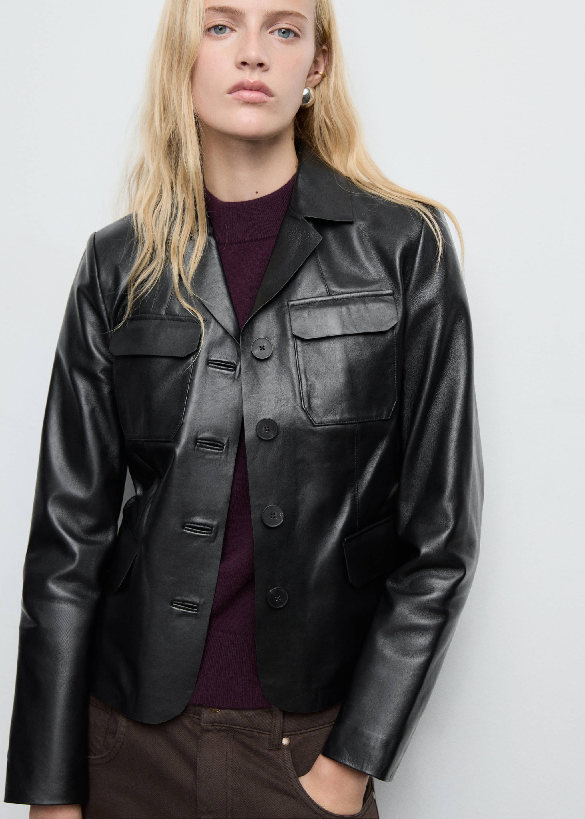 Leather jacket with flap pockets - Medium plane