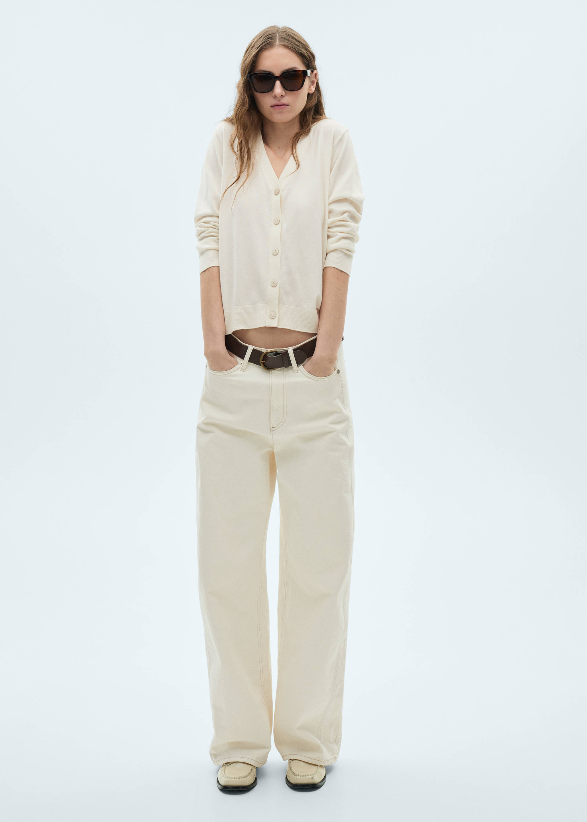 Kardigan z prążkowanej dzianiny z domieszką jedwabiu morwowego - Plan ogólny