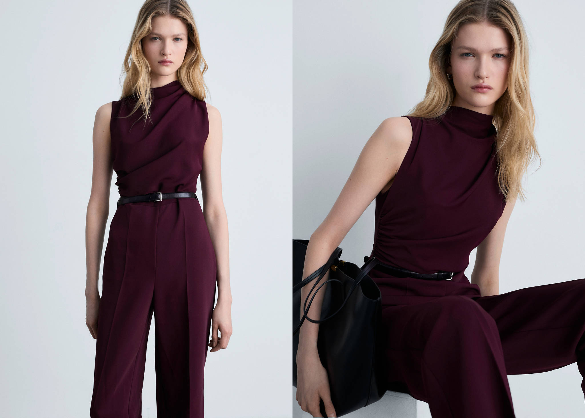 Lange jumpsuit met ceintuur - Panoramische tekening