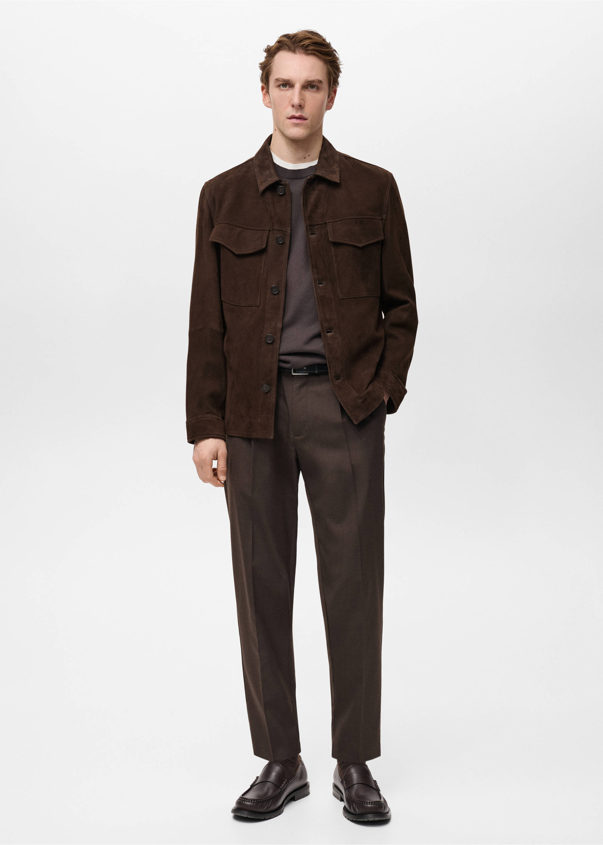 Suede jacket with pockets - General plane, Chocolate. Ref: 87074391-00.